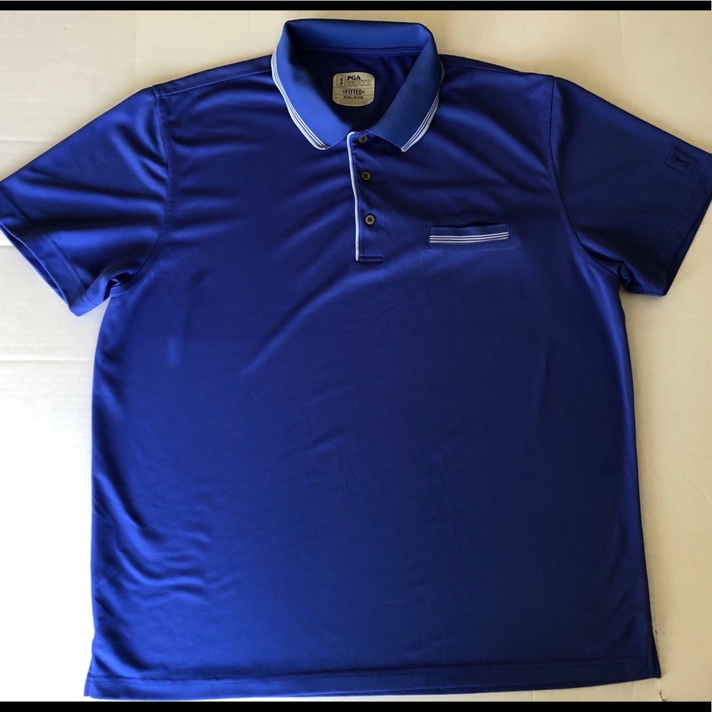 PGA Tour Men’s Fitted Polo XXL Blue w/White Trim